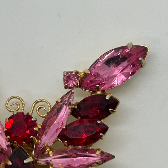 Vintage Juliana Butterfly Brooch Pink Fuchsia Rhinestone Pin Retro Gold Tone 762 - Picture 7 of 16